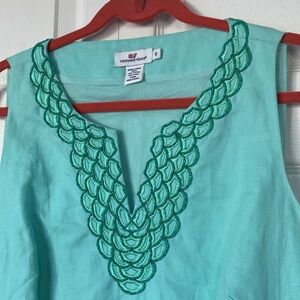 Vineyard Vines Sleeveless Beaded V Neck Linen Cotton Blouse Top size 10